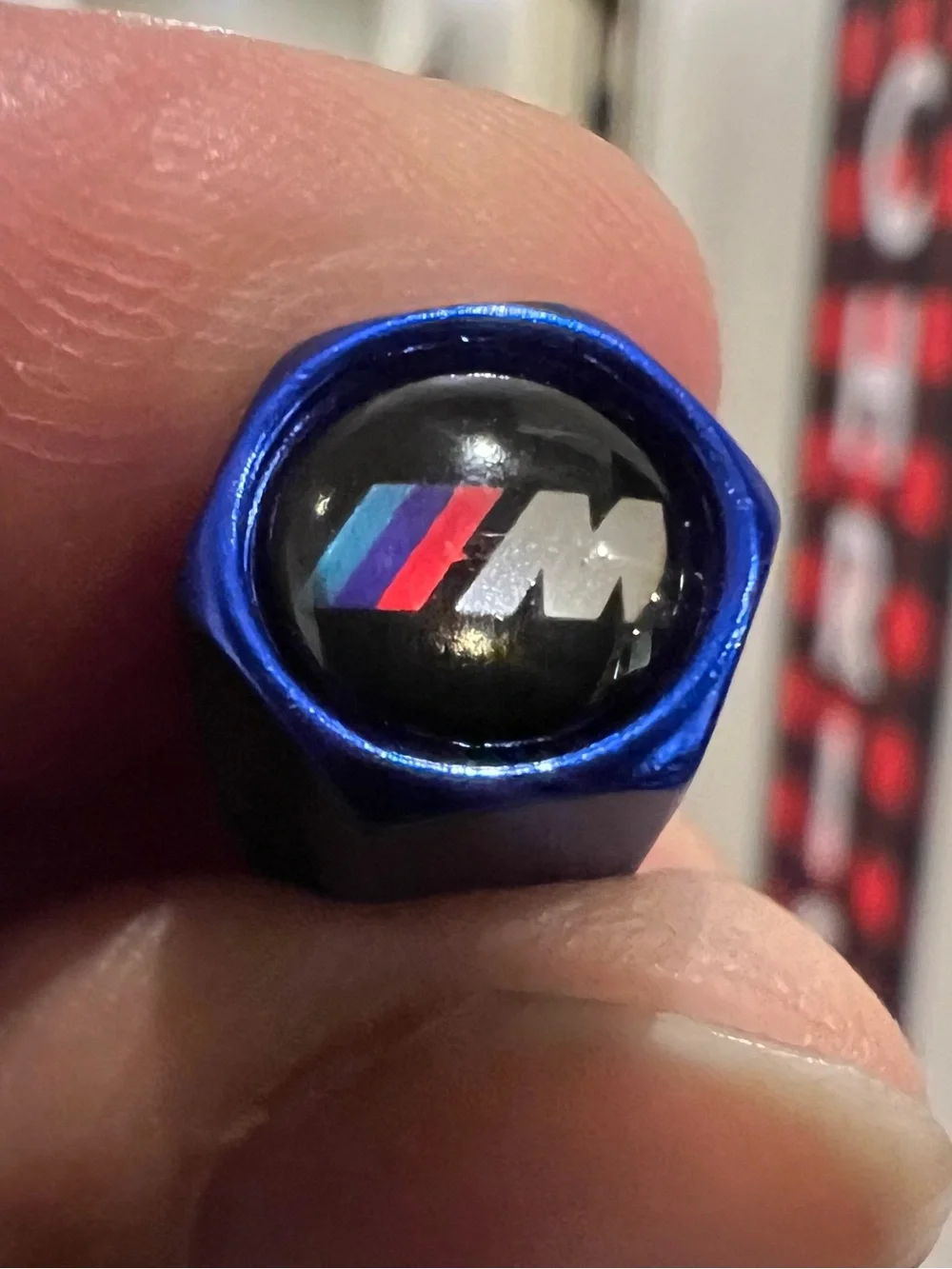 BMW ///M SERIES Blue & Black Tire Valve Stem Caps - (4)